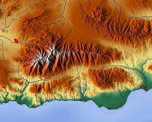 Relief map Sierra Nevada
