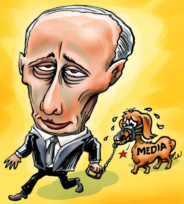 Satirical cartoon about Putin's influence on the media