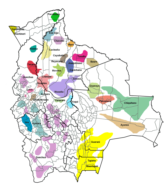 Geographic distribution of the indigenous languages of Bolivia