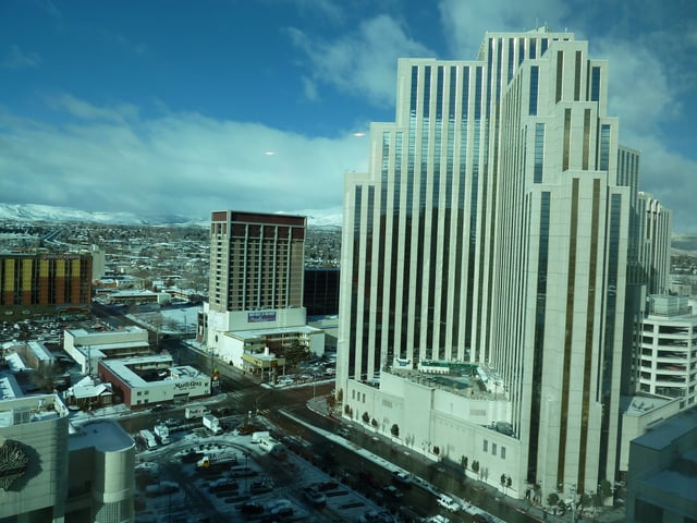 Silver Legacy Hotel with Downtown Reno in the background