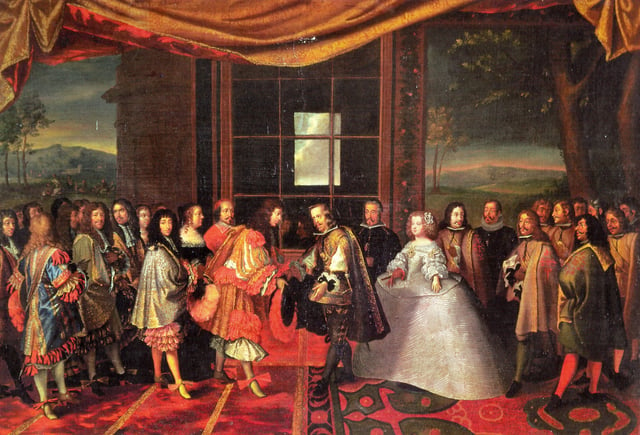 The meeting of Philip IV of Spain and Louis XIV of France on 7 July 1660 at Pheasant Island