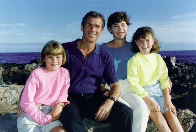 George and Laura Bush with their daughters Jenna and Barbara, 1990
