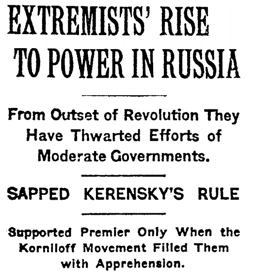 The New York Times headline from 9 November 1917