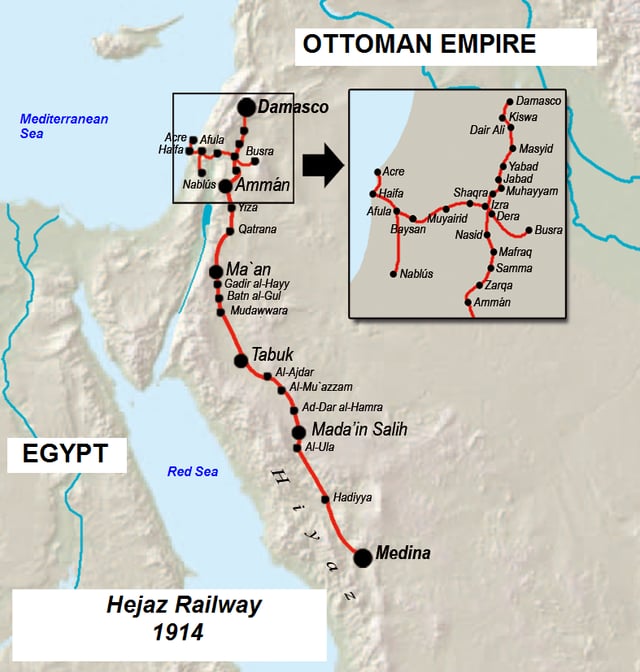 Spanish map of the Hejaz Railway that passed through Mada'in Salih