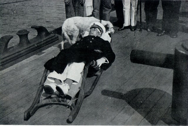 Horthy, seriously wounded, commanded the fleet at the battle of Otranto Strait until falling unconscious