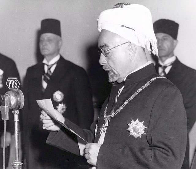 King Abdullah I on 25 May 1946 reading the declaration of independence.