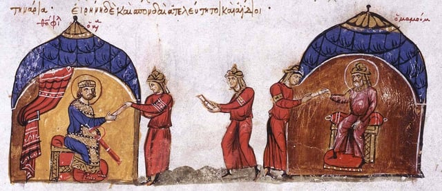 Abbasid Caliph Al-Ma'mun sends an envoy to Byzantine Emperor Theophilos