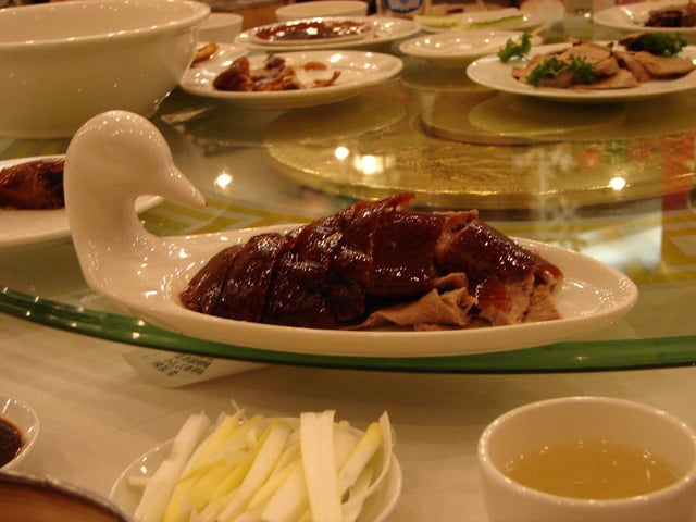 Prepared and sliced Peking duck
