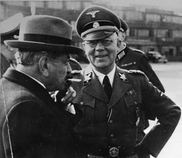 Pierre Laval with the head of German police units in France, SS-Gruppenführer Carl Oberg