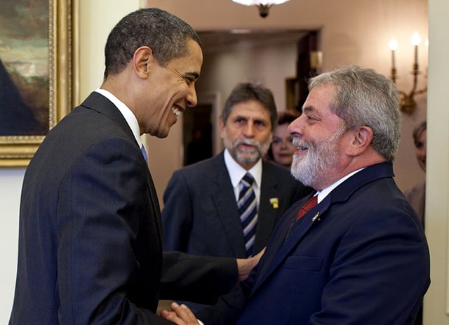 United States President Barack Obama greets Lula in the Oval Office