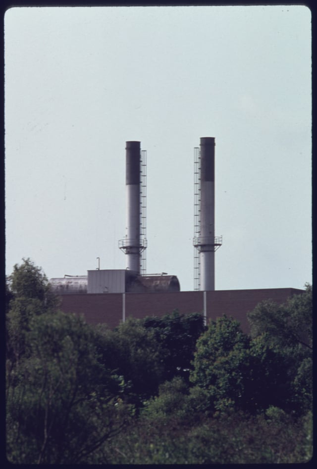 Same smokestacks in 1975 after the plant was closed in a push for greater environmental protection