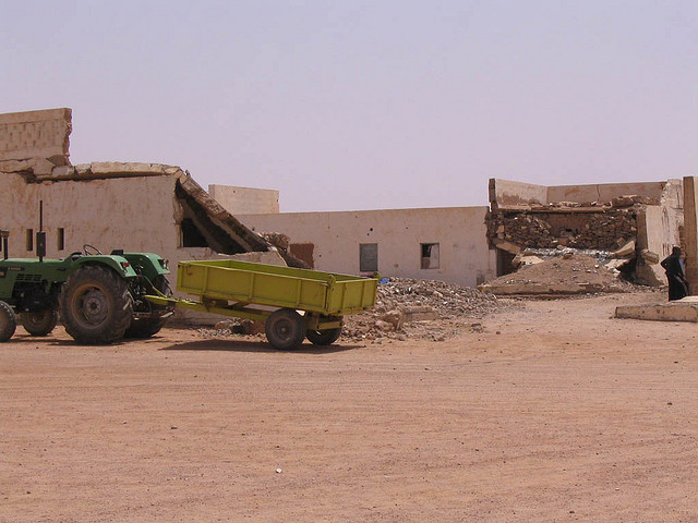 Remains of the former Spanish barracks in Tifariti after the Moroccan air strikes in 1991.