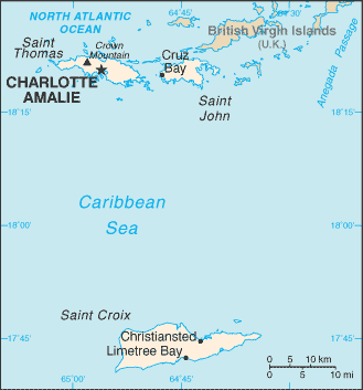 A map of the United States Virgin Islands