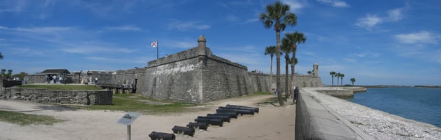 The Castillo de San Marcos. Originally white with red corners, its design reflects the colors and shapes of the Cross of Burgundy and the subsequent Flag of Florida.