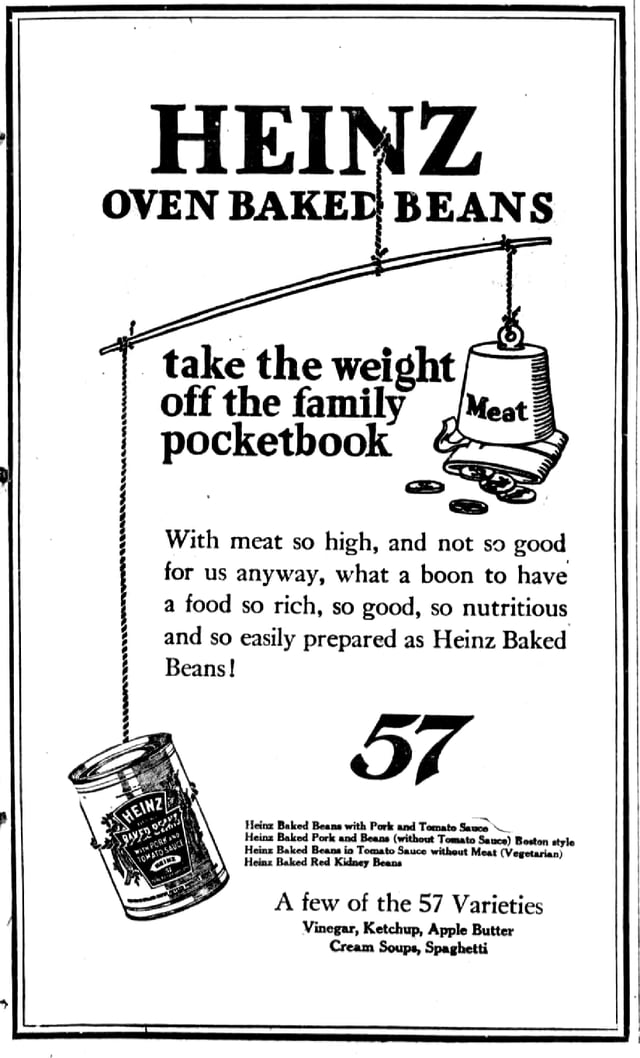 Heinz Oven-Baked Beans newspaper ad from 1919