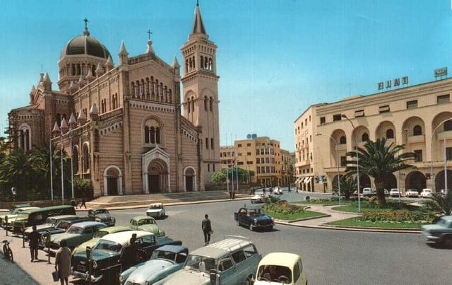 The Cathedral of Tripoli and the former FIAT centre in the 1960s.