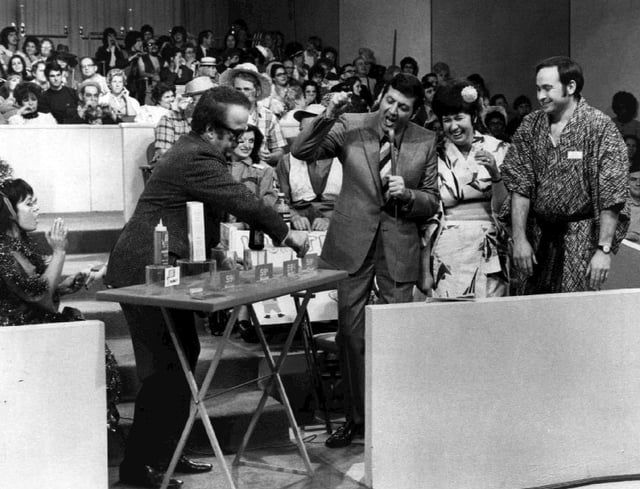 Jay Stewart and Monty Hall on the original version of the show