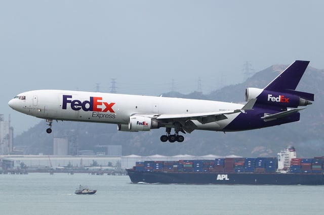 FedEx Express McDonnell Douglas MD-11 landing in Hong Kong on August 11, 2010.