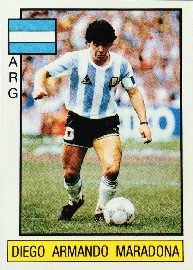 Trading card of Maradona (with the captain's armband) issued by Panini for the 1986 World Cup