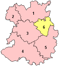 The ceremonial county prior to the 2009 local government restructuring, with just Telford & Wrekin as a unitary authority (shown yellow)