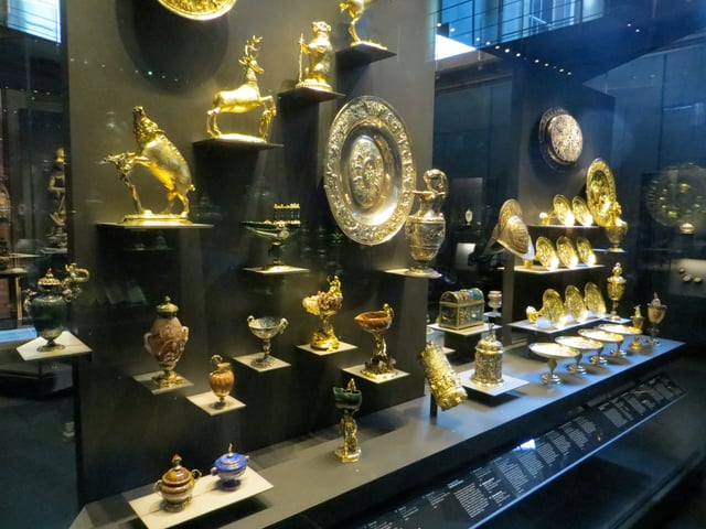 Display case of Renaissance metalware from the Waddesdon Bequest