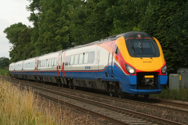An East Midlands Trains Class 222 on a London St Pancras to Nottingham service