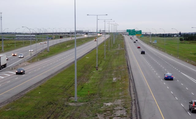 Anthony Henday Drive from 91 Street in Edmonton. The freeway is the main ring road for the city.