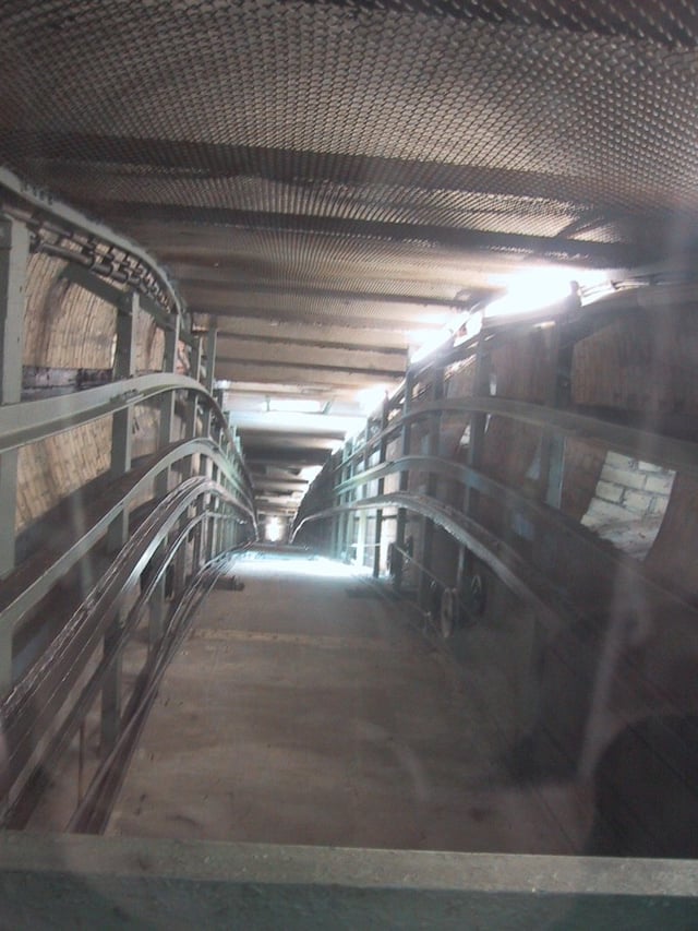 View up the shaft of the elevator at the New City Hall, Hanover, Germany