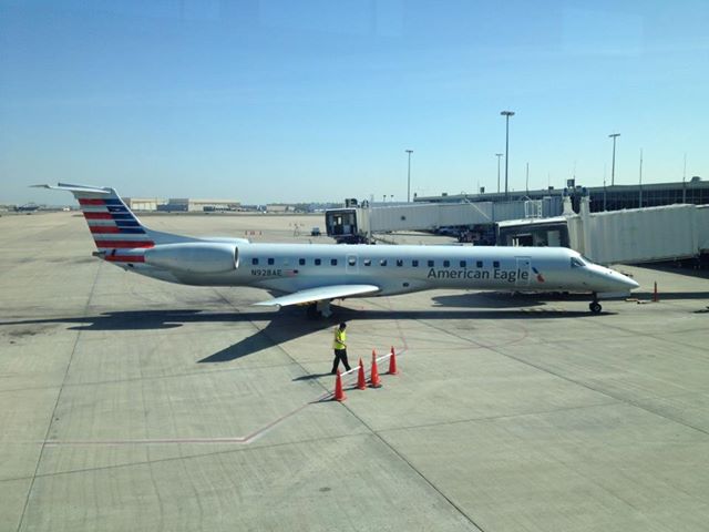 An American Eagle aircraft in new livery at Tulsa International Airport