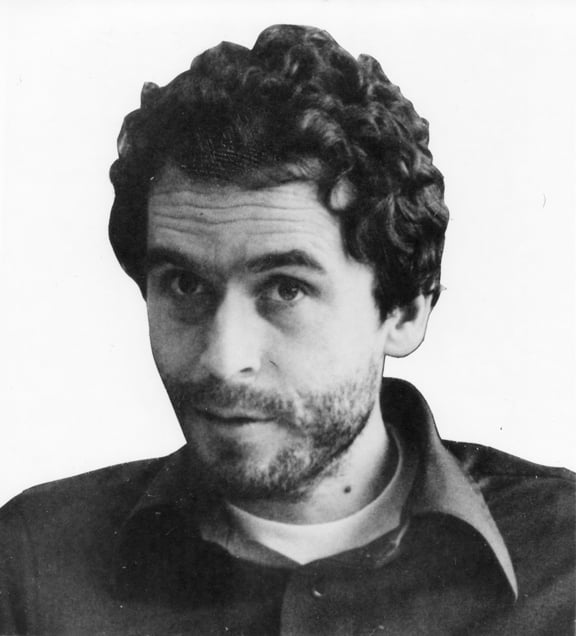 1977 photograph—taken shortly after first escape and recapture—from Bundy's FBI Ten Most Wanted Fugitives poster