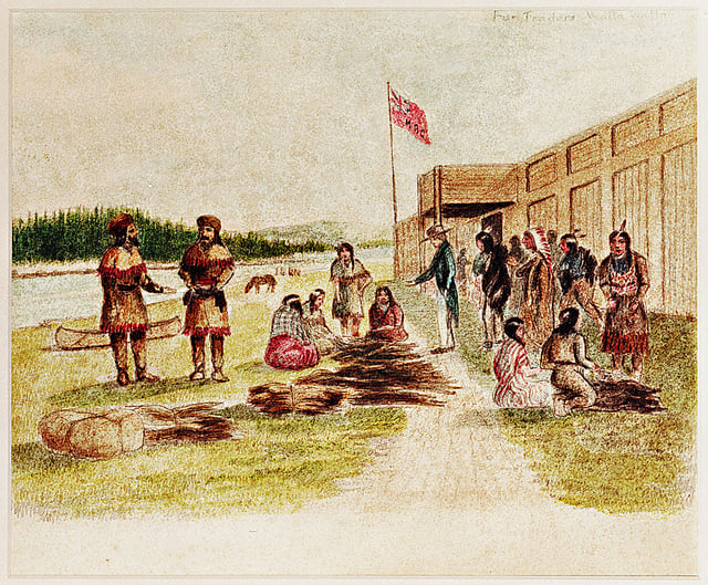 Fur trading at Fort Nez Percés in 1841