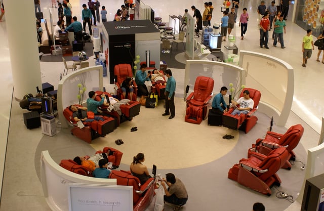 Mechanical massage chairs at VivoCity in Singapore