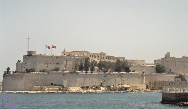 View from Valletta, Malta, showing Fort Saint Angelo, belonging to the Sovereign Military Order of Malta.