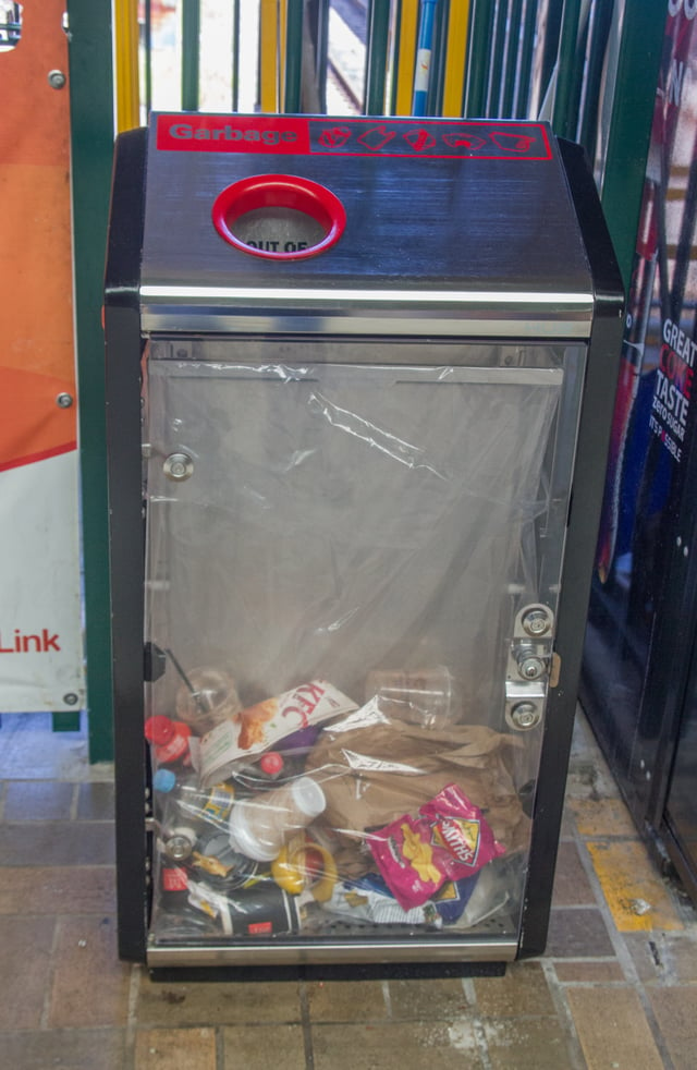 Transparent garbage bin installed at Central station in Sydney so police can check its contents