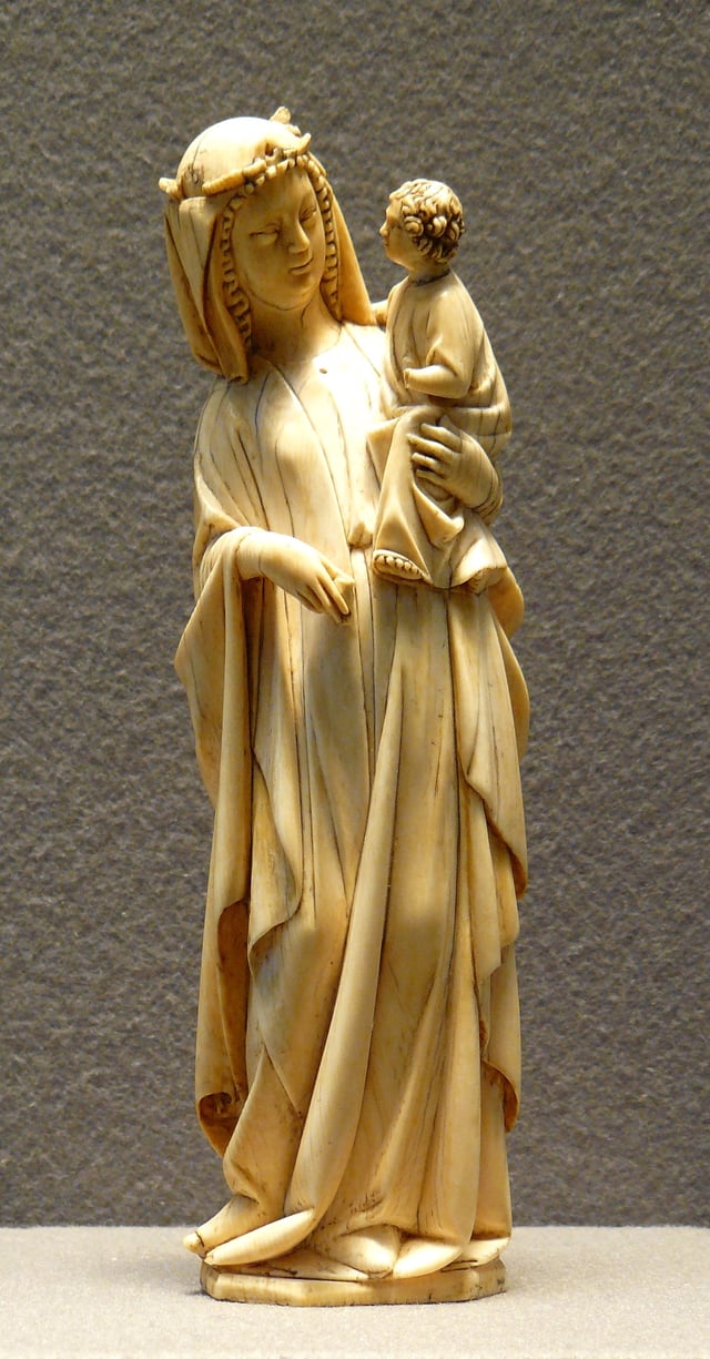A depiction of the Blessed Virgin Mary and the Child Jesus crafted in elephant ivory
