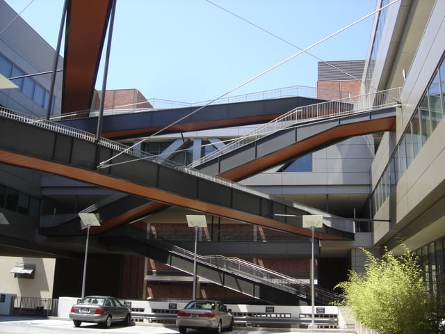 California NanoSystems Institute interior walkways above a parking structure.