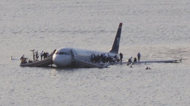US Airways Flight 1549 afloat in the Hudson River
