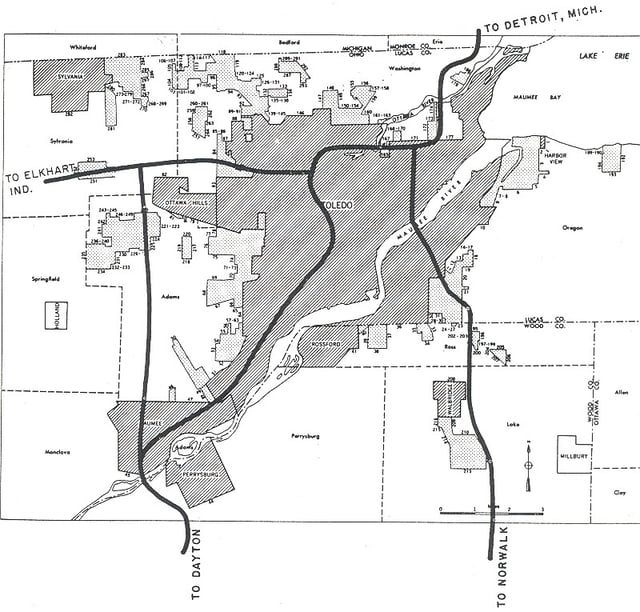 A 1955 Interstate planning map of Toledo