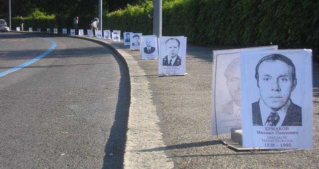 Portraits of deceased Chernobyl liquidators used for an anti-nuclear power protest in Geneva