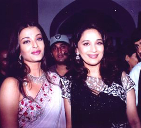 Rai with her co-star Madhuri Dixit at the premiere of their film Devdas in 2002
