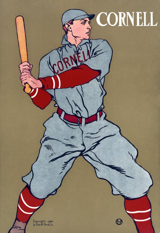 A 1908 print depicting a Cornell baseball player