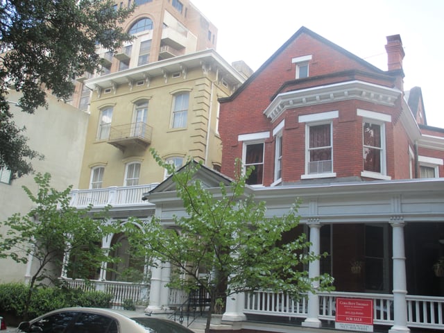 Typical houses in the Savannah Historic District; these are located near the Cathedral of St. John the Baptist.