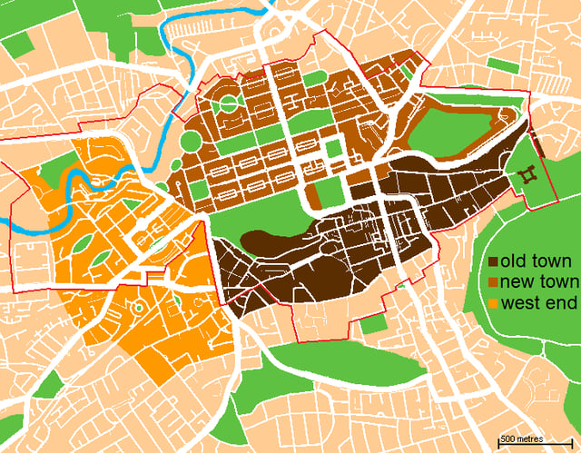 Map showing the areas of central Edinburgh