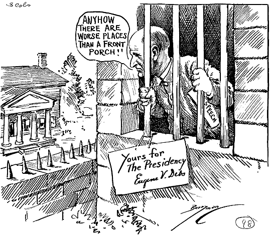 Clifford Berryman's cartoon depiction of Debs' 1920 presidential run from prison