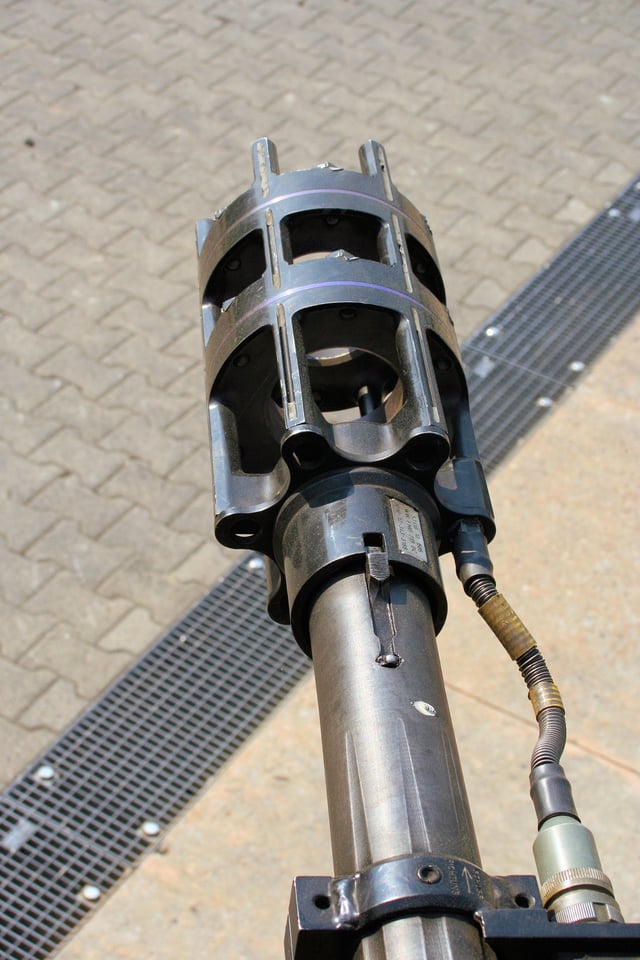 Closeup of the gun muzzle and the projectile velocity sensor