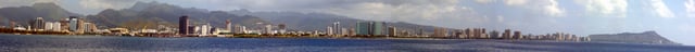 Panorama of Honolulu's waterfront in February 2007.
