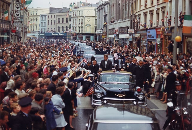 President Kennedy in motorcade in Patrick Street, Cork, in Ireland on June 28, 1963