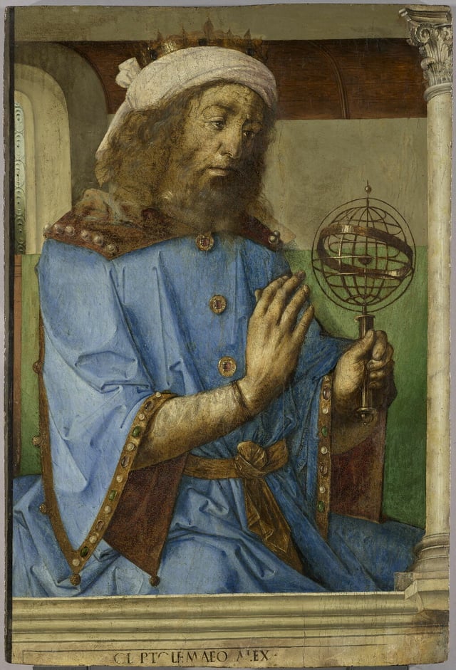 Ptolemy with an armillary sphere model, by Joos van Ghent and Pedro Berruguete, 1476, Louvre, Paris