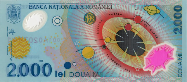 A 2000 Romanian lei polymer banknote