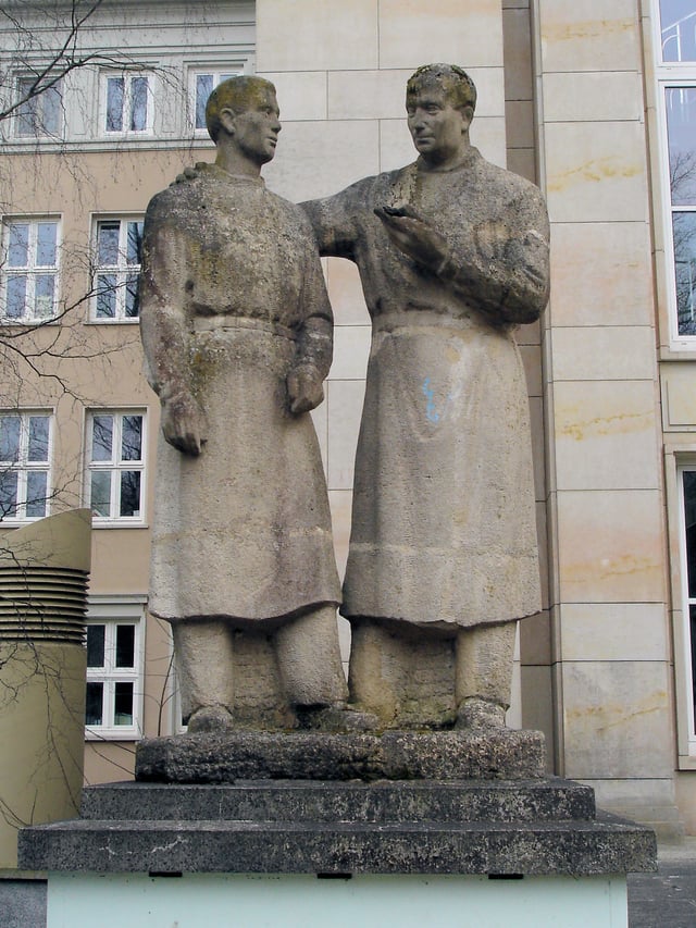 The teacher-student-monument in Rostock, Germany, honors teachers